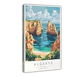 WLQZFRWV Póster de viaje del Algarve – Portugal Lienzo decorativo para pared, pinturas para sala de estar, dormitorio, decoración de 12 x 18 pulgadas (30 x 45 cm)