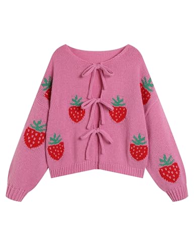 Image of FindThy Women's Tie Front Cardigan Sweater Cute Long Sleeve Crew Neck Bow Knot Knit Outwear