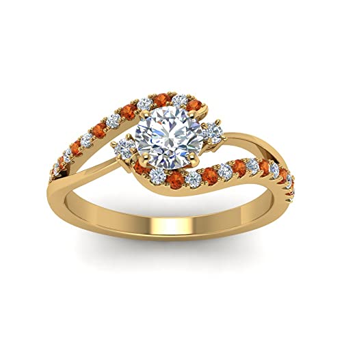 Image of Choose Your Gemstone Swirl 3 Stone Diamond CZ Engagement Ring Yellow Gold Plated Round Shape Side Stone Engagement Rings for Women, Girls and Ladies US Size 4 to 12