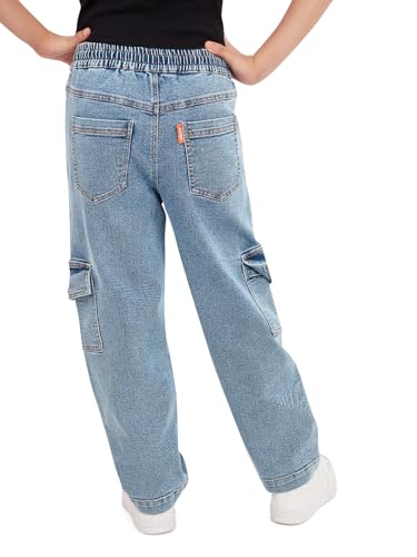 Image of olele Girls Super Jeans Collection for 4-14 Yrs | Stretchable Cotton Denim Trousers | Blue Jeans for Kids | Baggy Denim Pants | Cargo Pants for Girls