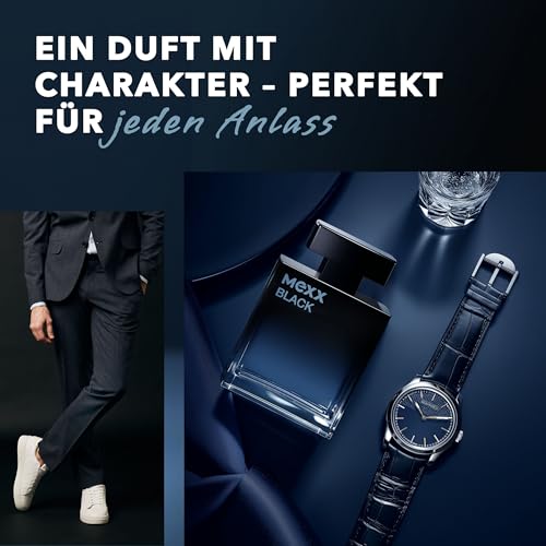 MEXX BLACK Man Eau de Parfume, verführerisch-intensiver Duft mit aquatisch-holzigen Noten für sinnliche Männer, 50ml
