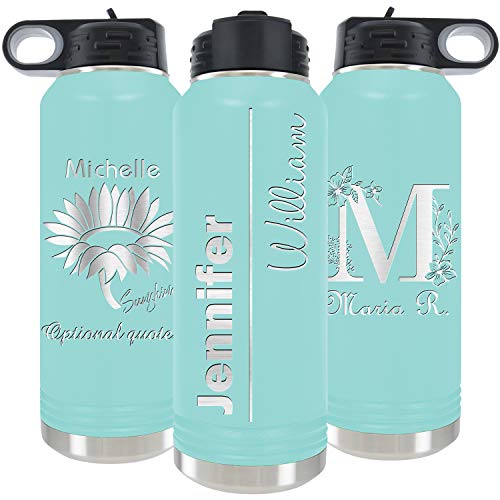 Personalized Water Bottles 32oz with Flip-Top Lid and Straw,Customized Vacuum Insulated Water Flask,Stainless Steel Sports Double Wall Thermos,Your Name and Text Engraved in USA by iProductsUS (Teal)