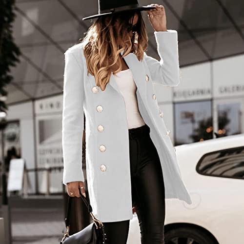 Wshemv Jacket For Women, Woman Winter Coat Sacos Para Mujer Wool Pea Coats Women Short Women's Fashion Long Sleeve Double Button Woolen Coat Autumn And Plus Size Women's White Vest With (Xxl, White) #TOP2