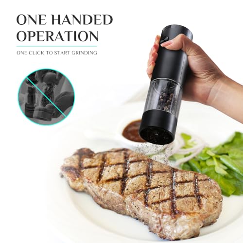 Hojudo Conjunto de 2 moedores elétricos de sal marinho e pimenta, moedor de sal e pimenta inoxidável
