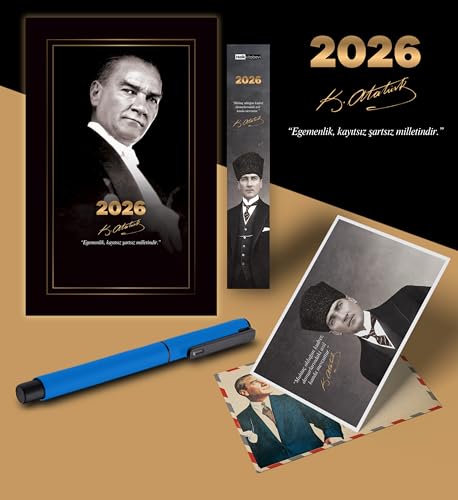 2026 Gazi Paşa Atatürk Ajandası Ayraç Kartpostal Kalem - Mavi