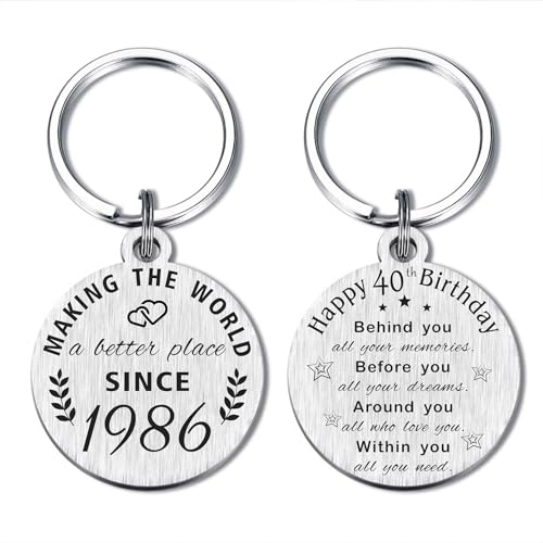 ABNTY 40th Birthday Gifts for Women Men, 40 Year Old Birthday Keychain, Born in 1984 Gifts, 1984 Birthday Decorations