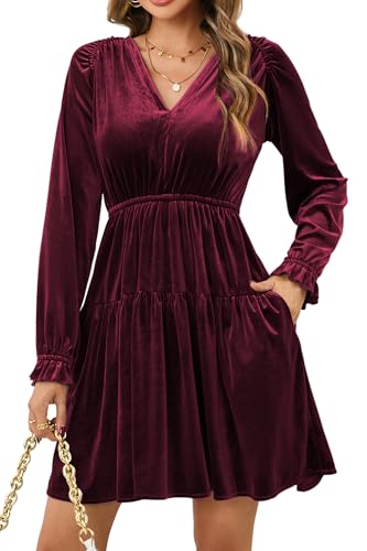 R.Vivimos Women's Velvet Mini Dress with Pockets