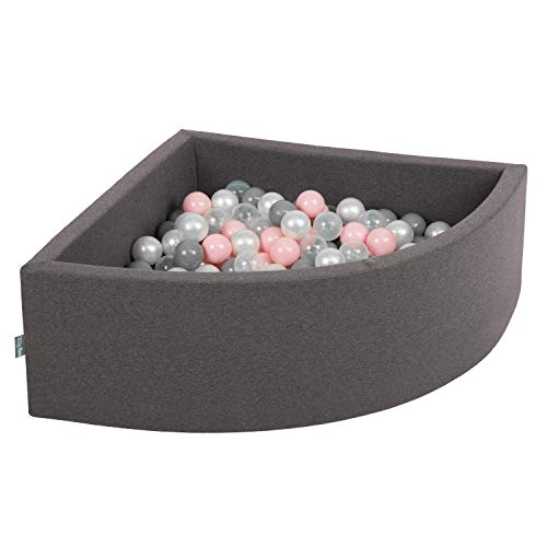 KiddyMoon Piscine À Balles pour Bébé Quart Angulaire 90X30cm/200 Balles 7Cm Fosses À Boules Jouet Enfant, Gris Foncé: Perle/Gris/Transparent/Rose Poudré