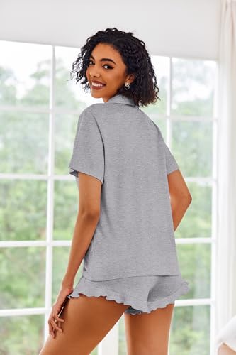 Image of Ekouaer Pajamas Set for Women Short Sleeve Sleepwear Button Down Pjs Lounge Sets Soft Nightwear
