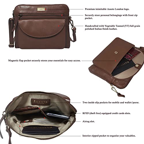 Crossbody Bags for Women – Real Leather Purses with RFID Protection, Multiple Pockets and Adjustable Strap (10" X 8.5" X 1.5", Jean Brown Polished VT)4
