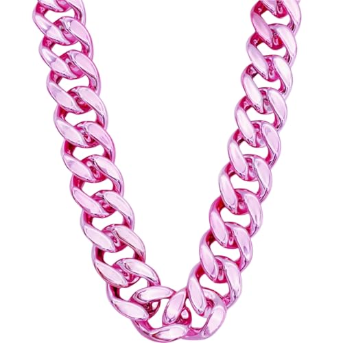 LCPQMZGH Plastic Hip Hop Chain Necklace 80s 90s Costume Accessory Mens Chunky Necklace Big Chunky Gold Chain 40 Pink