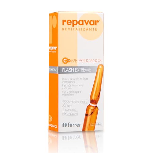 Repavar Revitalizante - Sérum Metaglicanos Flash Extreme - Efecto Tensor Inmediato - Elaborado con Vitamina C - Piel más Luminosa y Radiante - Fija el Maquillaje - 1 Ampolla de 1 ml