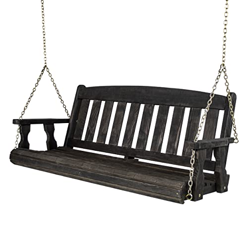 Image of Amish Casual Heavy Duty 800 Lb Mission Treated Porch Swing with Hanging Chains (5 Foot, Semi-Solid Black Stain)
