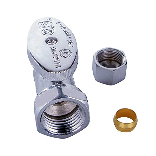 Image of Midline Valve 82138QS-OM-5 Water Supply Stop Valve with Quarter Turn Wheel; One Piece Design; Straight Shut-off for Toilet, Sink, Dishwasher; 3 /8 in. FIP x 3 /8 in. COMP; Chrome Plated Brass (5 Pack)