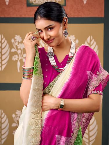 Image of SIRIL Women's Chiffon Bandhani Printed Saree, Sequence Embroidery Border