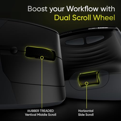 Image of Amkette XS Natural Plus Programmable Vertical Wireless Mouse /Bluetooth Mouse, OLED Display Side Scroll, 6400DPI, 2.4G+3xBT+Wired, 7 Button, Rechargeable, 6400DPI, Web Software, 1000Hz, 2Yrs Warranty