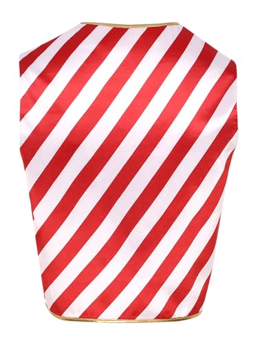 Men's Christmas Candy Cane Red White Stripe Vest V Neck Button Down Waistcoat Festival Shirt2