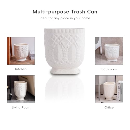 Image of Bathroom Trash Can, Ceramic Wastebasket Garbage Container for Bathroom, Bedroom, Dorm, College, Office, Beige-White Decorative Compact Trash Can