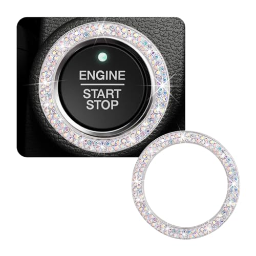 Image of Car Bling Crystal Rhinestone Engine Start Ring Decals, Sparkling Diamond Car Push Start Button Ignition Ring Sticker, Auto Key Ignition Knob Ring Decoration for Women Girls (AB)