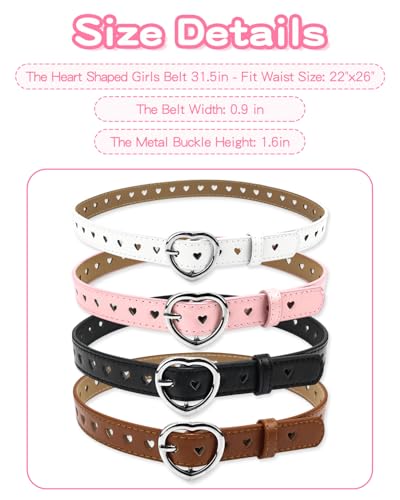 Girls Belt PU Leather Waist Belt with Heart Shaped Metal Buckle for Jeans Dress Pants Youth Adjustable Skinny Belt4