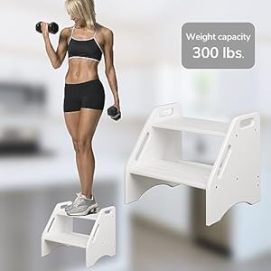 Ambird wooden two step stools toddler with safety non slip pads and handles bamboo step stool for bathroom bedroom kitchen dual height step stools for kids white  urban country home decor