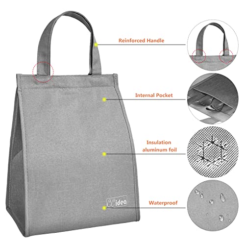 Image of Lunch Bag For Men & Women, CCidea Simple Waterproof Insulated Large Adult Lunch Tote Bag (Grey)