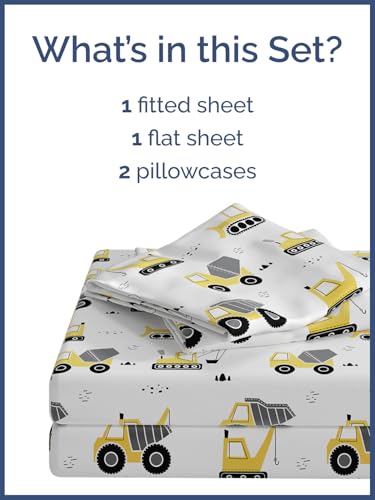 Image of Kids Queen Construction Bed Sheets - 4 Piece Kids Construction Sheet Set