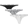 Calvin-Klein-Womens-Carousel-Logo-Cotton-Thong-Panty Calvin Klein Women's Carousel Logo Cotton Stretch Thong Panties, 3 Pack, Black/White/Grey Heather, Medium