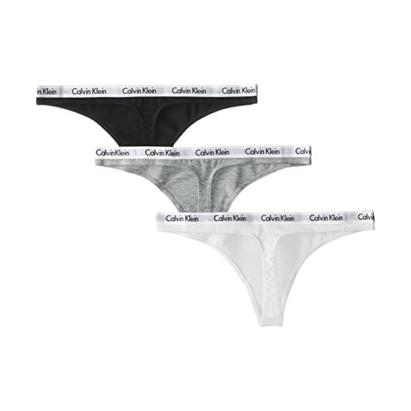 Calvin-Klein-Womens-Carousel-Logo-Cotton-Thong-Panty Calvin Klein Women's Carousel Logo Cotton Stretch Thong Panties, 3 Pack, Black/White/Grey Heather, Medium