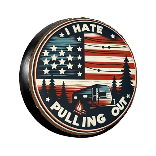 Image of Universal Fit Spare Tire Cover for RV, SUV, and Camper Trailers - Weatherproof Wheel Protector, Flag I Hate Pulling Out Decorative Camper Spare Tire Cover 16 in