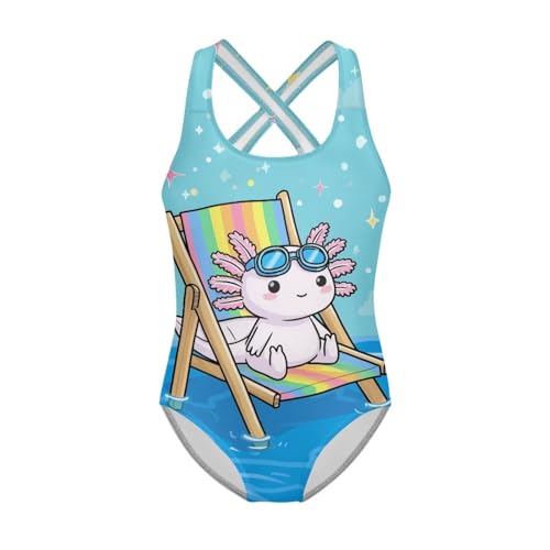 Image of WELLFLYHOM Girls Bathing Suits Size 5-14 One Piece Cross Back Swimsuit Sleeveless Full Coverage Swimwear for Beach Swimming