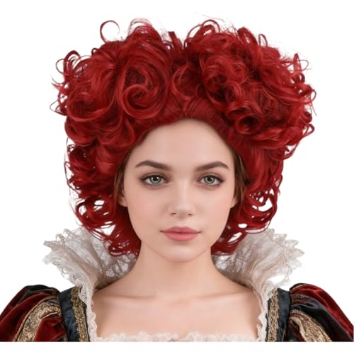 NiceLisa Queen of Hearts Cosplay Wig Short Wavy Curly Deep Red Princess Costume Wigs