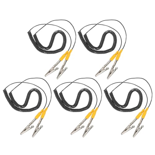 Image of MECCANIXITY ESD Grounding Cable Cord with Alligator Clip 250cm /98.43 Inch Long,Anti-Static Ground Wire Cable Clip for Eliminate Conductor Electrostatic, Pack of 5(Black)