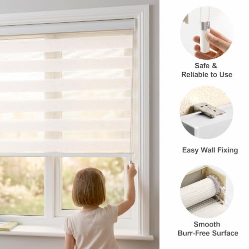 Image of Story@Home Zebra Window Blinds W 4 ft x H 7 ft | Dual Layer Roller Shades for Day and Night Privacy, Light Filtering Sheer Blinds for Home and Office, Modern Window Treatments - White
