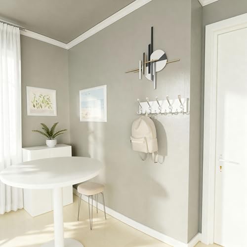 Image of SKOLOO Creations White Solid Wood Wall Mounted Coat Rack, 5 Hooks, 16-7 /8 inch Long - Kitchen, Mudroom, Entryway, Bathroom - Includes Mounting Hardware, Wall Coat Hanger, Towel Rack, Pack of 2