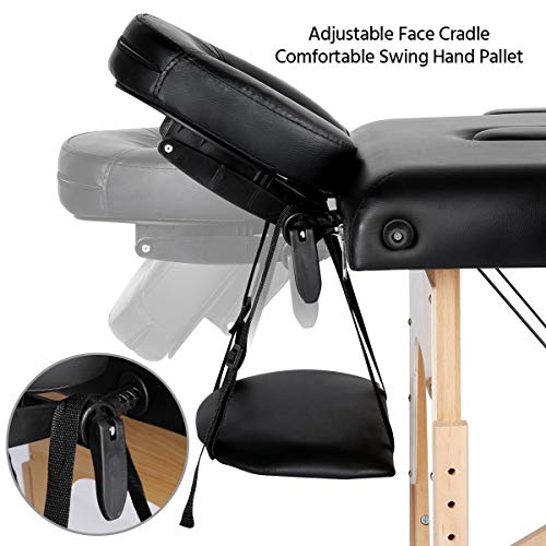 Yaheetech Massage Bed Portable Professional Beauty Spa Salon Couch Bed with Adjustable Wooden Legs/Headrest/Armrest 3 Sections Black - Image 5
