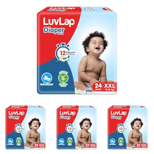 Image of LuvLap Diaper Pants XXL, 15-25kg, 24 Count, Baby Diaper Pants, with Aloe Vera Lotion for Rash Protection, upto 12 Hour protection (Pack of 4)