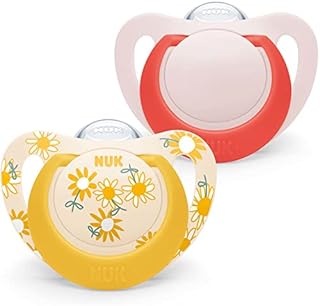 NUK Star Baby Dummy | 6-18 Months | BPA-Free Silicone Soothers | Yellow Flowers | 2 Count