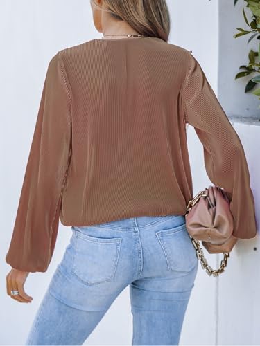 CUPSHE V Neck Wrap Velvet Tops Dressy Causal Long Sleeve Business Work Blouses Loose Fit Shirts Vacation Outfits4