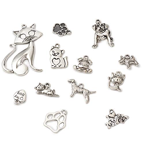 Beadthoven 1Box/95pcs Antique Silver Tibetan Style Dog Cat Pet Charms