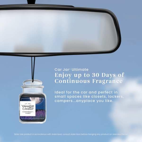 Image of Yankee Candle Car Jar Ultimate Air Freshener, Hanging Car Freshener, Long Lasting Car Fragrance, Midsummer's Night (Pack of 6)