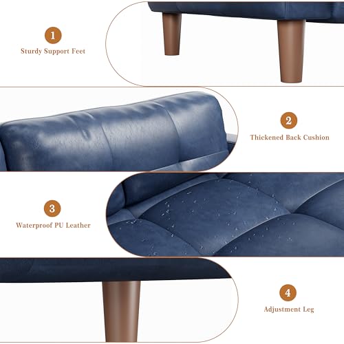 Image of GarveeHome 3-Seater Sofa Couch, 83 inch Wide Faux Leather Couch with Deep Seats