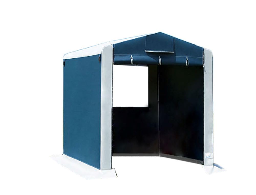 DWT Gerätezelt Winterfest Cabina PVC 150x220 cm Beistellzelt freistehend Vorzelt Camping Gerätehaus Fahrradgarage Mobile Zeltgarage Sport & Freizeit