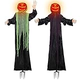 yosager Halloween Decor Outdoor, 2 Pack 6ft Lighted Standing Ghost Pumpkin Men with Bendable Arms and Stake, Battery Operated for Haunted Hill Farm House Props Theme Park Party Decorations