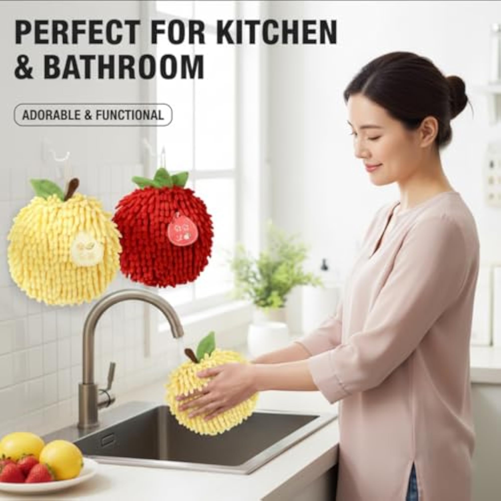 Fruit Design Chenille Hand Towels, Cute Kitchen Gift