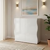 Dmora Credenza Nicolò 40x90x81h cm Bianco Lucido 6 Ripiani 2 Cassetti, Madia Apertura Battente Made in Italy