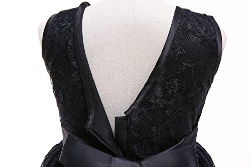 Glamulice Black Girls Lace Dress Backless Bohemian Flower Girl Funeral Evening Pageant Party Gown Junior Bridesmaid Rustic Wedding Birthday Holiday Formal Dress 10 Kids Daddy Daughter Dance Ball Gown #TOP5