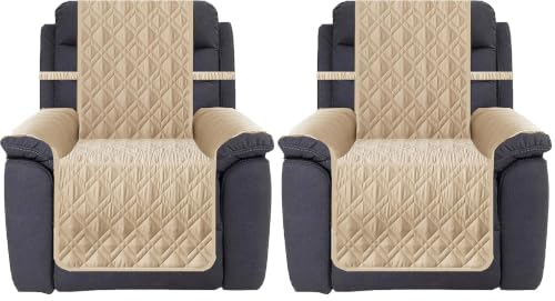 Image of Ameritex Waterproof Nonslip Recliner Cover Stay in Place, Dog Chair Cover Furniture Protector, Ideal Recliner Slipcovers for Pets and Kids (Beige, 23 inch) (Pack of 2)