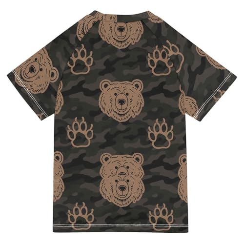 Animal Footprint Bear Coffee Brown Black Short Sleeve Little Girls Bathing Suitt Girls Swimsuit Teen Rash Guard Swimsuit for 3-12 Years trajes de bano para ninas2