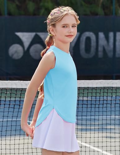 Image of Zaclotre Girls Athletic Tank Tops High-Low Hem Loose Fit Summer Top Kids Sleeveless Sport Shirts 5-14 Years